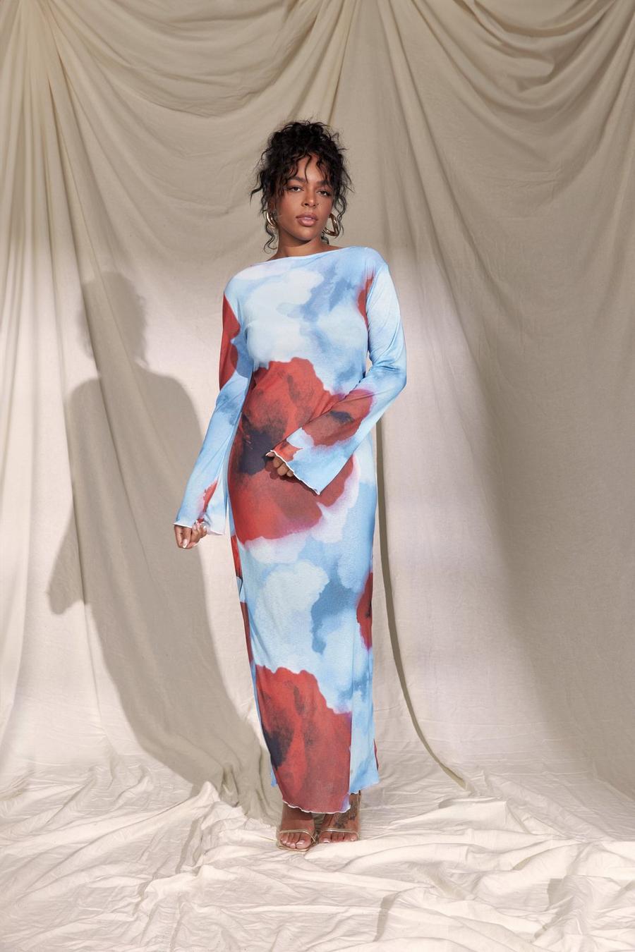 Grande taille - Robe longue fleurie, Blue image number 1