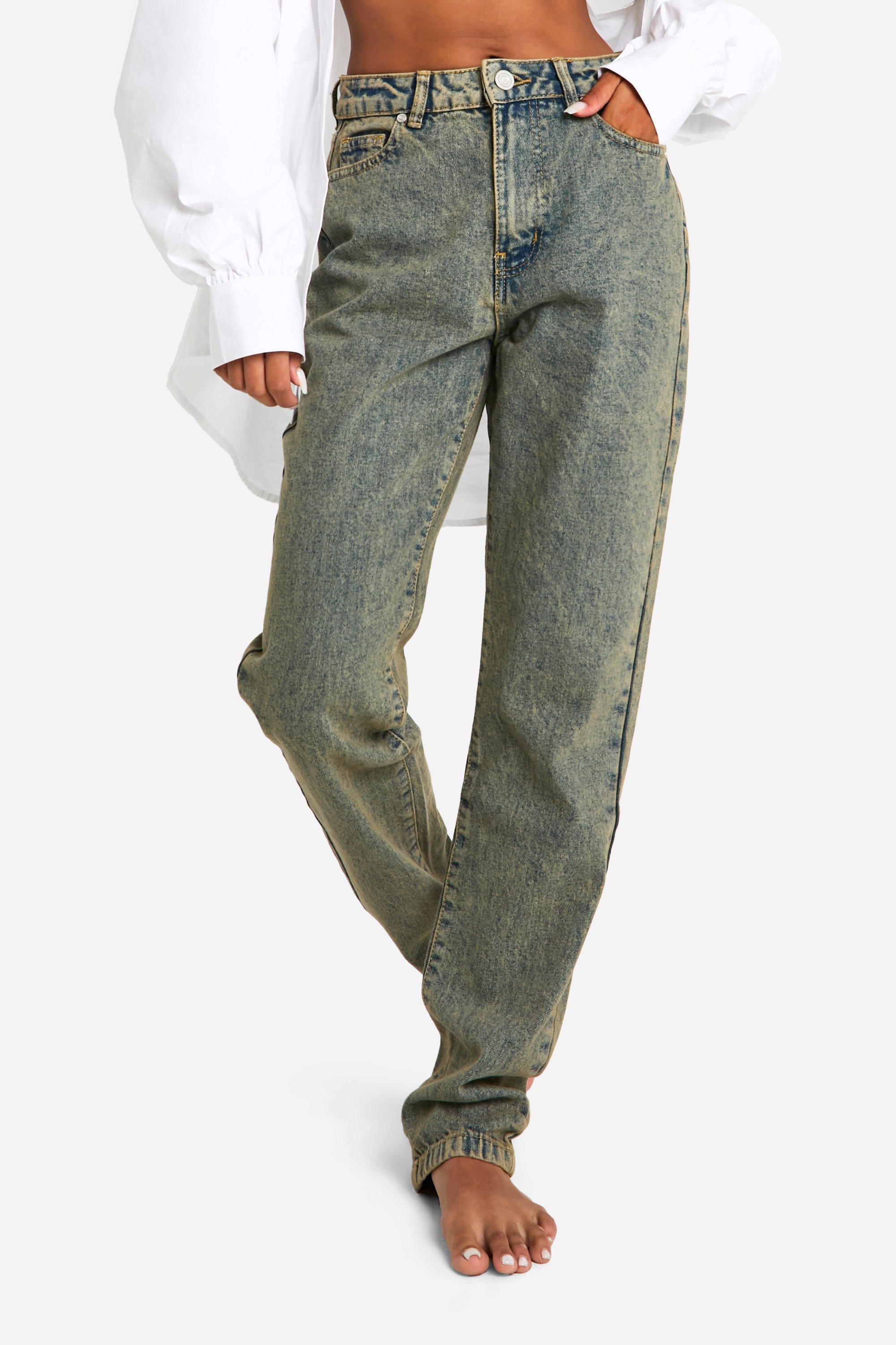 Basics Sand Wash High Waisted Straight Leg Jeans boohoo CA