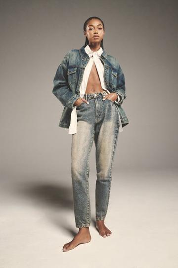 Högmidjade mom jeans vintage wash
