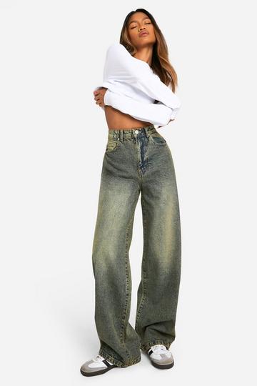 Basics Sand Wash High Waisted Super Wide Leg Jeans dark sand