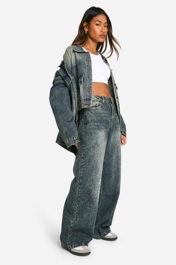 Basics Sand Blast High Waisted Wide Leg Jeans in Vintage Wash vintage wash