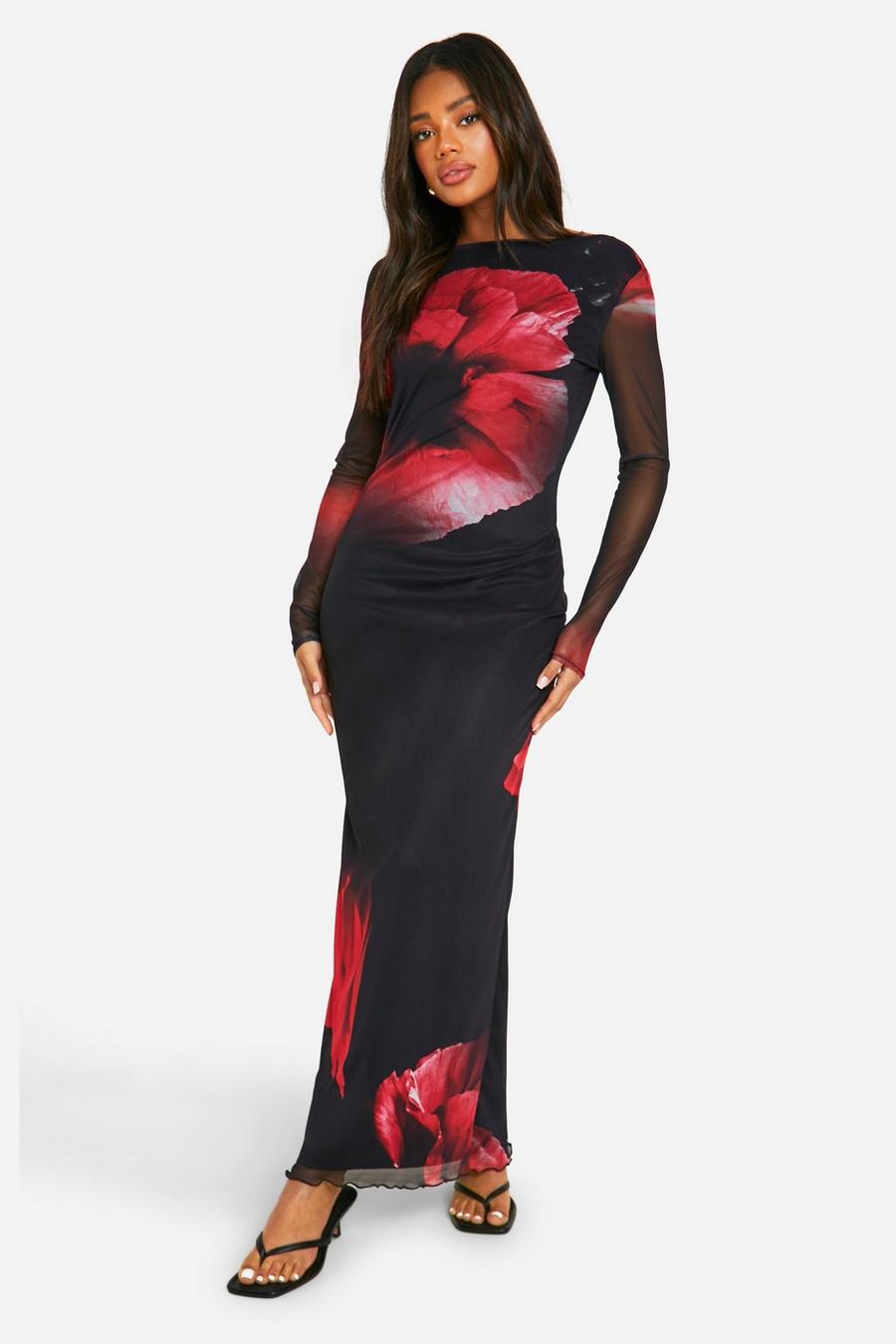Black Mesh Abstract Low Back Maxi
