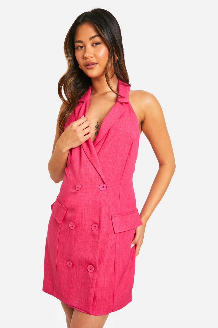 Hot pink Woven Sleeveless Blazer  Dress  