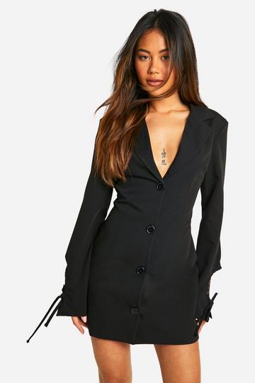 Black Woven Cut Out Cross Back Blazer Dress