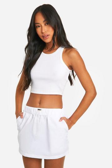 White Low Rise Nylon Cargo Skirt