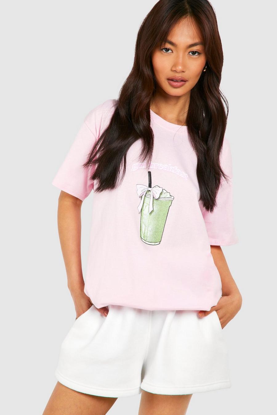 Camiseta oversize con eslogan Girl Breakfast, Pink image number 1