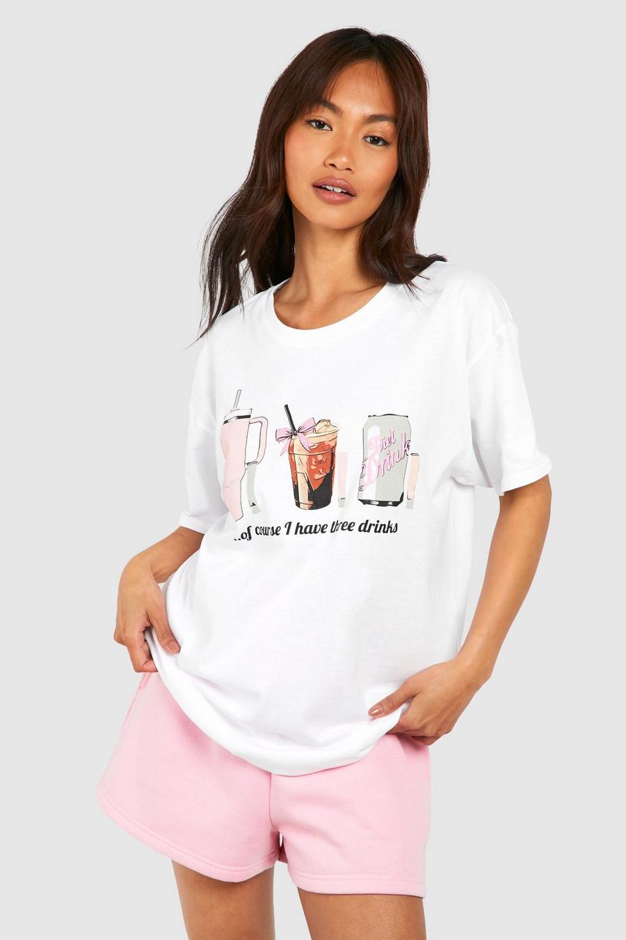 Oversize T-Shirt mit Three Drinks Slogan, White