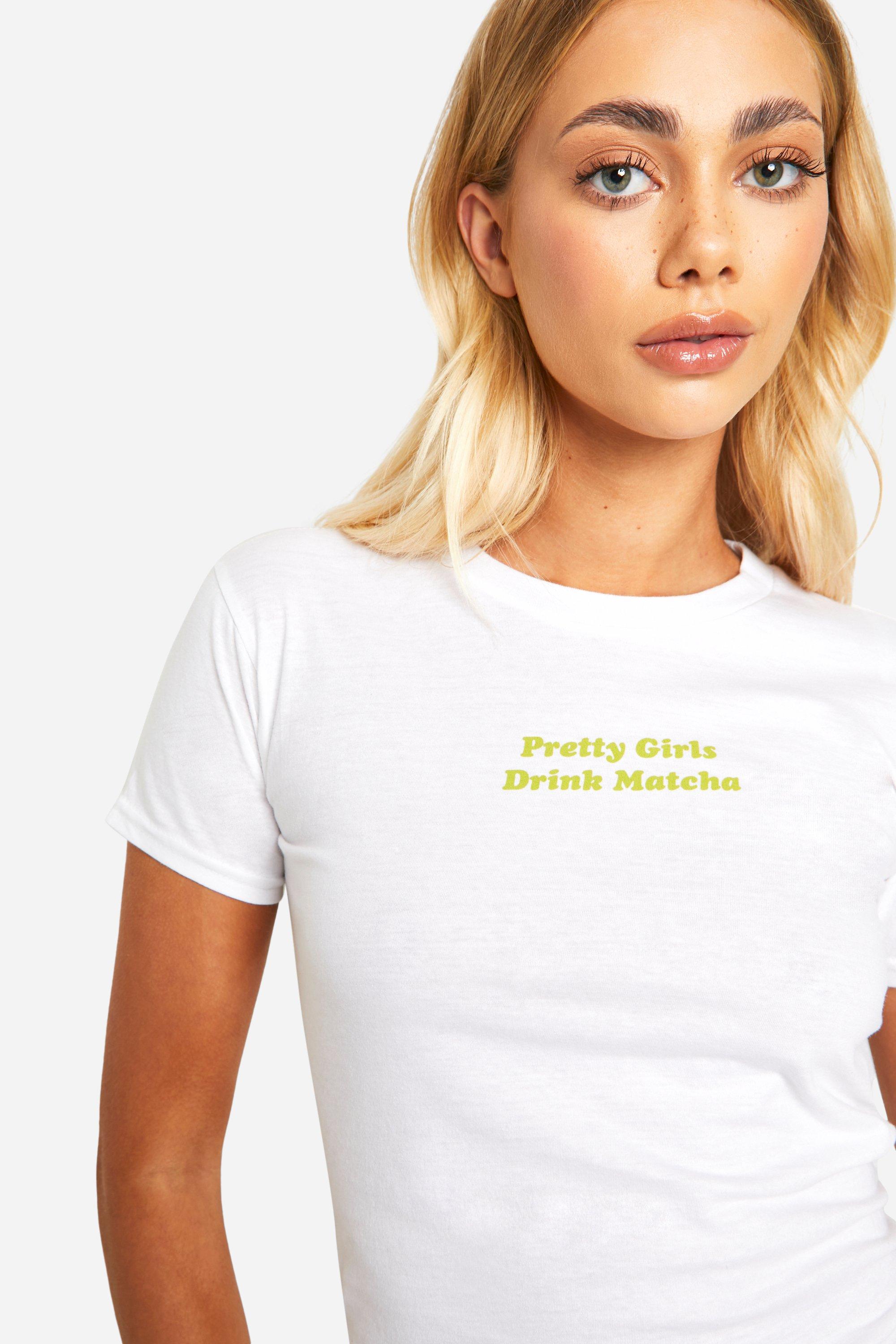 Boohoo Women s Pretty Girls Drink Matcha Slogan Baby Tee White