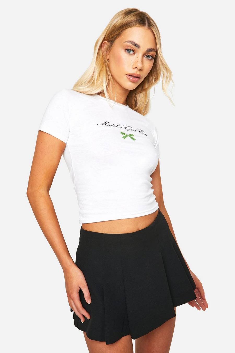 White Matcha Girl T-shirt med slogan image number 1