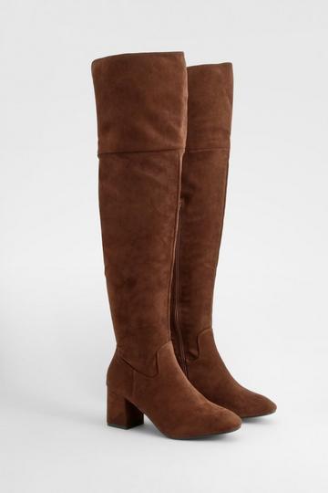 Block Heel Over The Knee High Boots chocolate