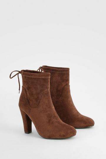 Wide Width Tie Back Block Heel Sock Boots chocolate