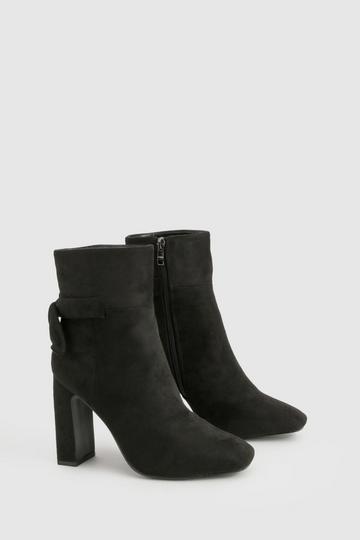 Wide Width Bow Detail Block Heel Ankle Boots black