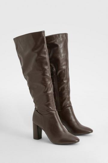 Block Heel Knee High Boots chocolate