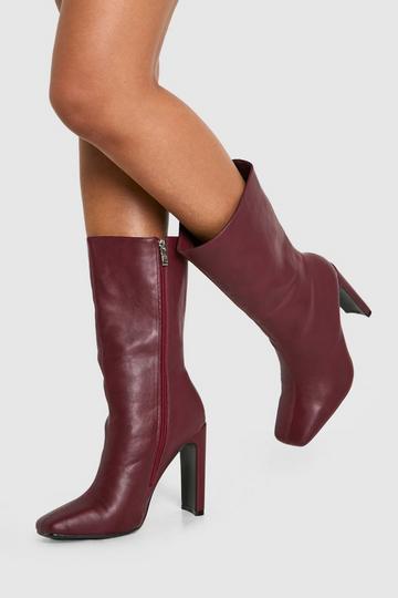 Wide Fit Square Toe Heeled Boots cherry