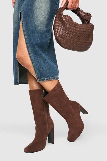 Brown Wide Width Square Toe Heeled Boots