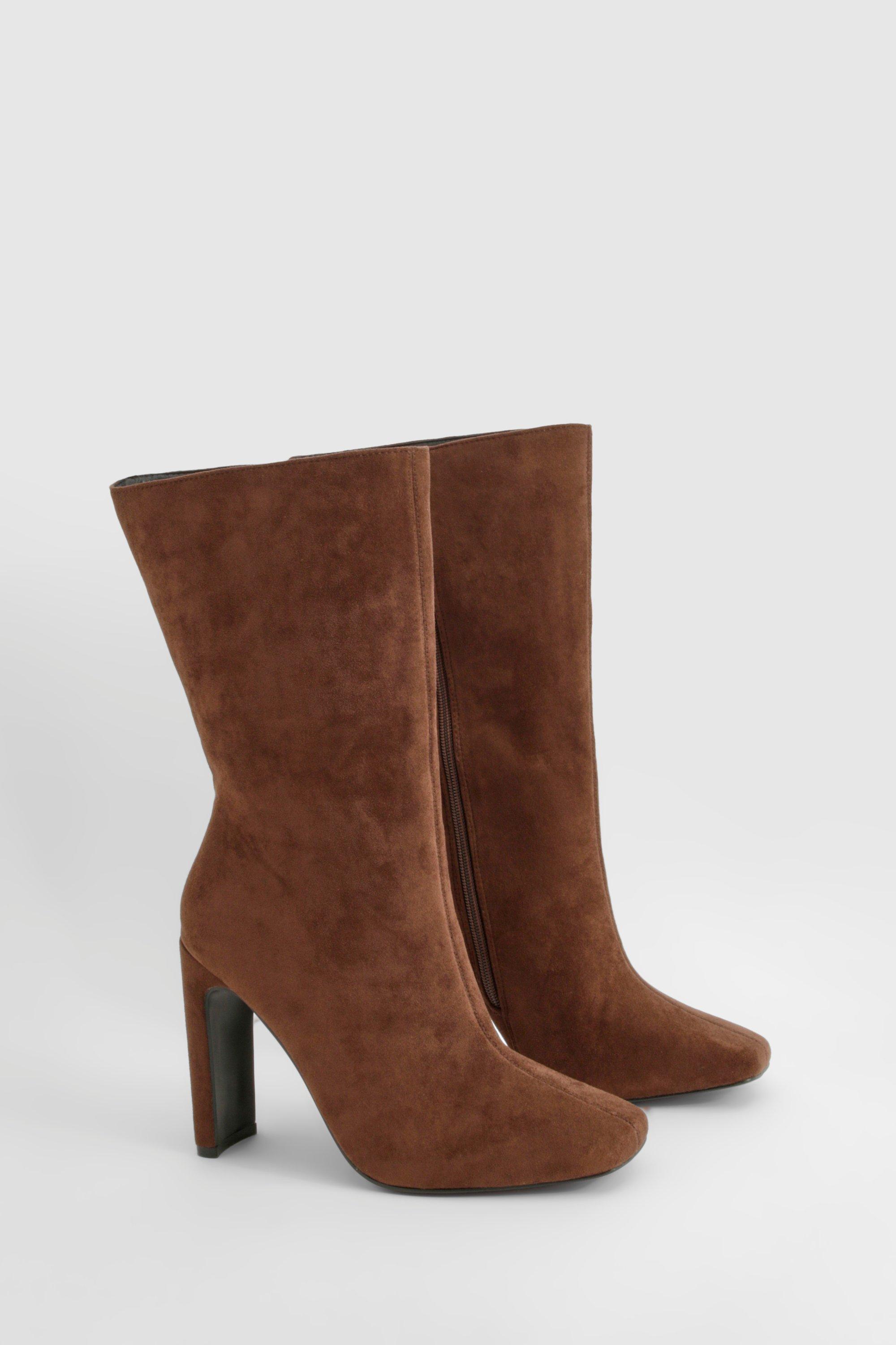 Wide Fit Square Toe Heeled Boots boohoo