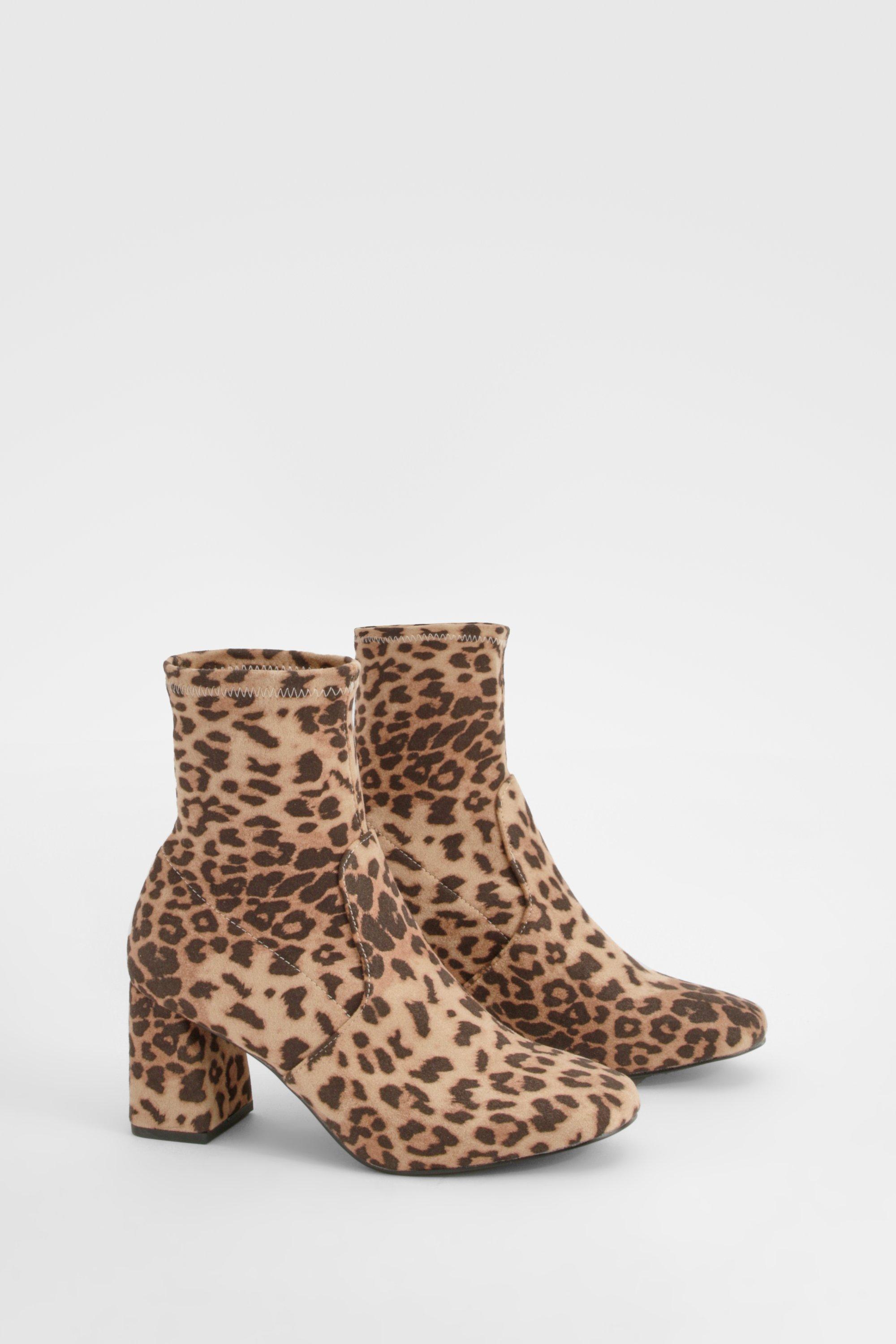 Wide Fit Leopard Print Square Toe Block Heeled Boots boohoo CA