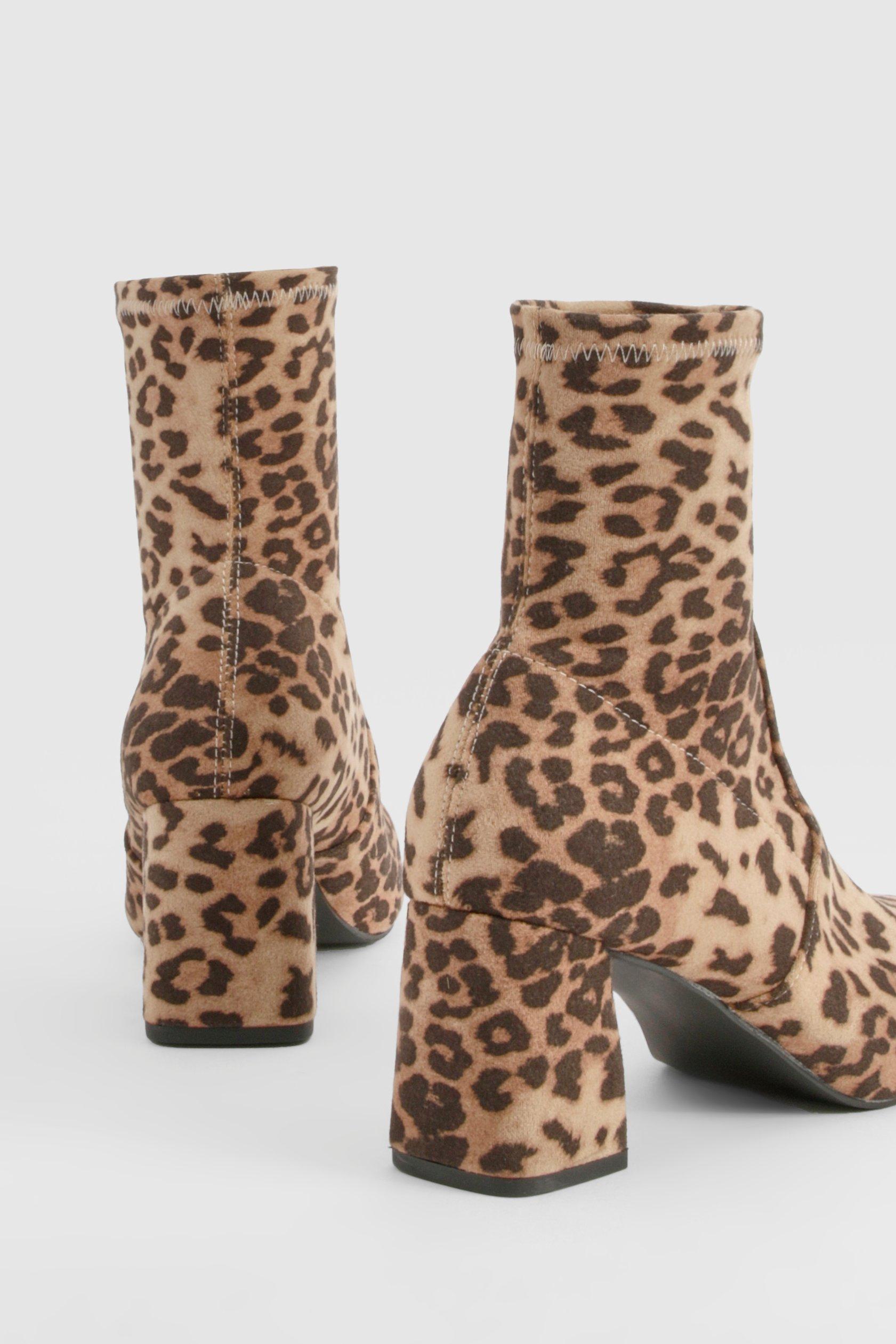 Wide Fit Leopard Print Square Toe Block Heeled Boots boohoo DK