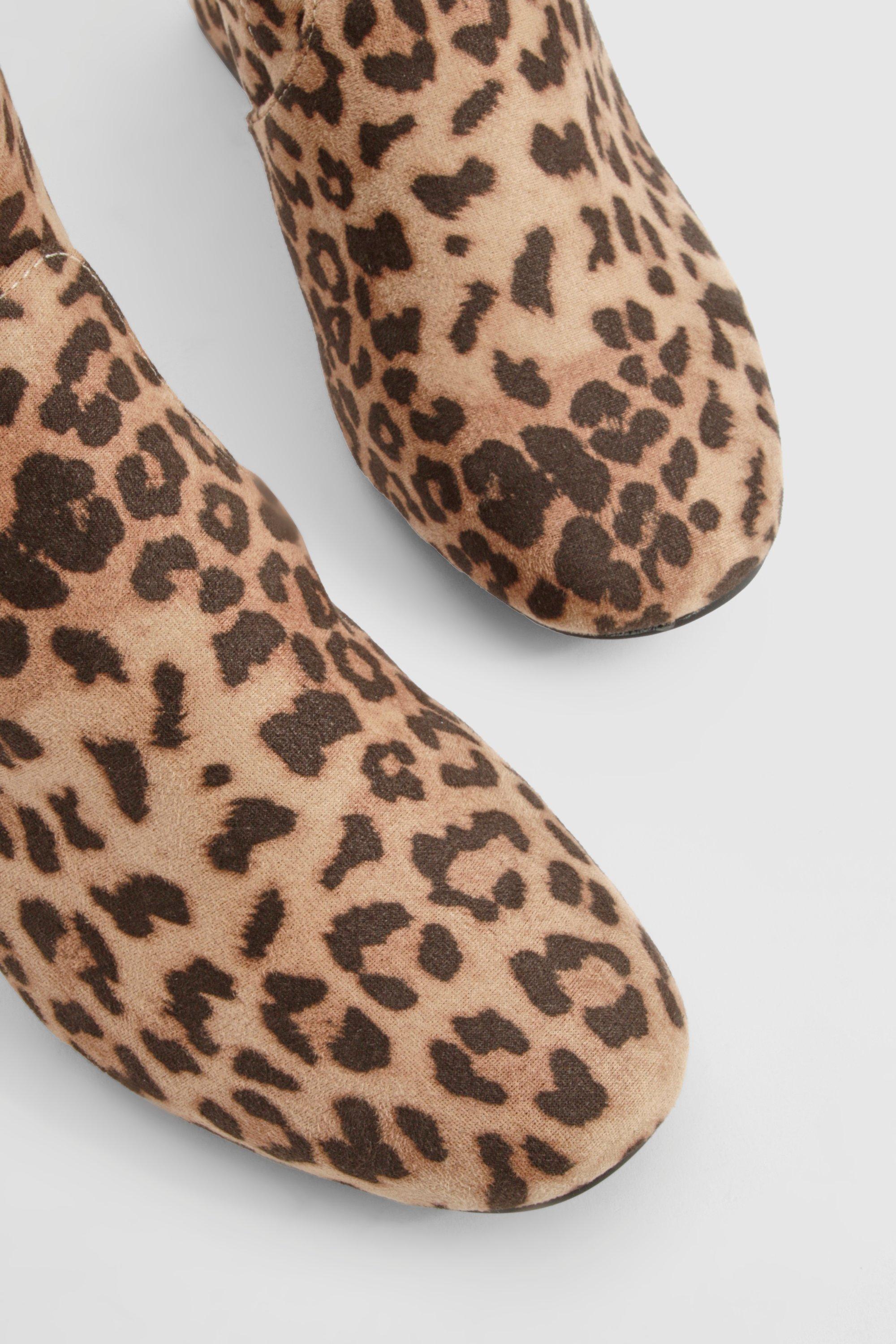 Wide Fit Leopard Print Square Toe Block Heeled Boots boohoo NZ