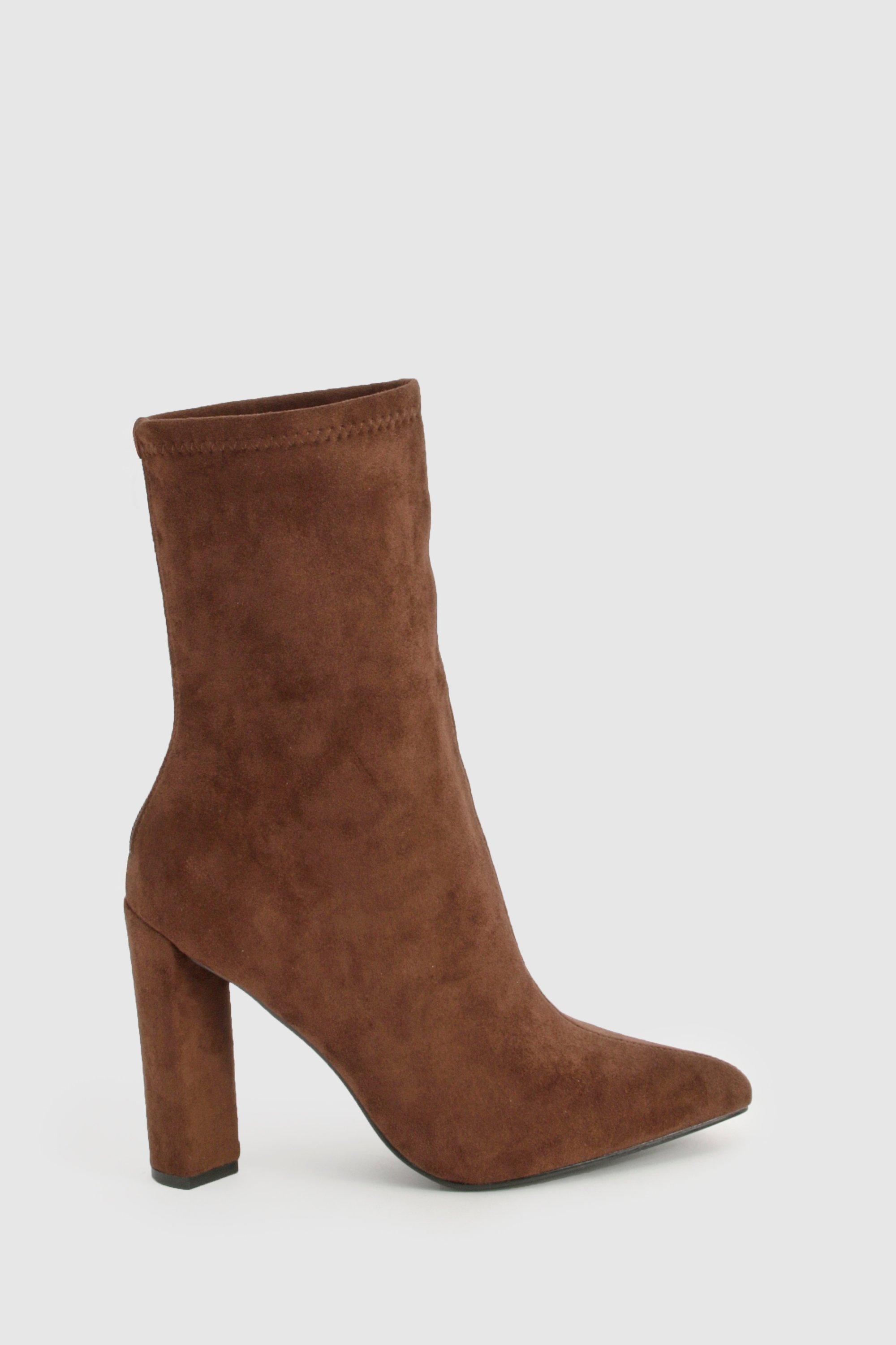 Pointed Block Heel Sock Boots