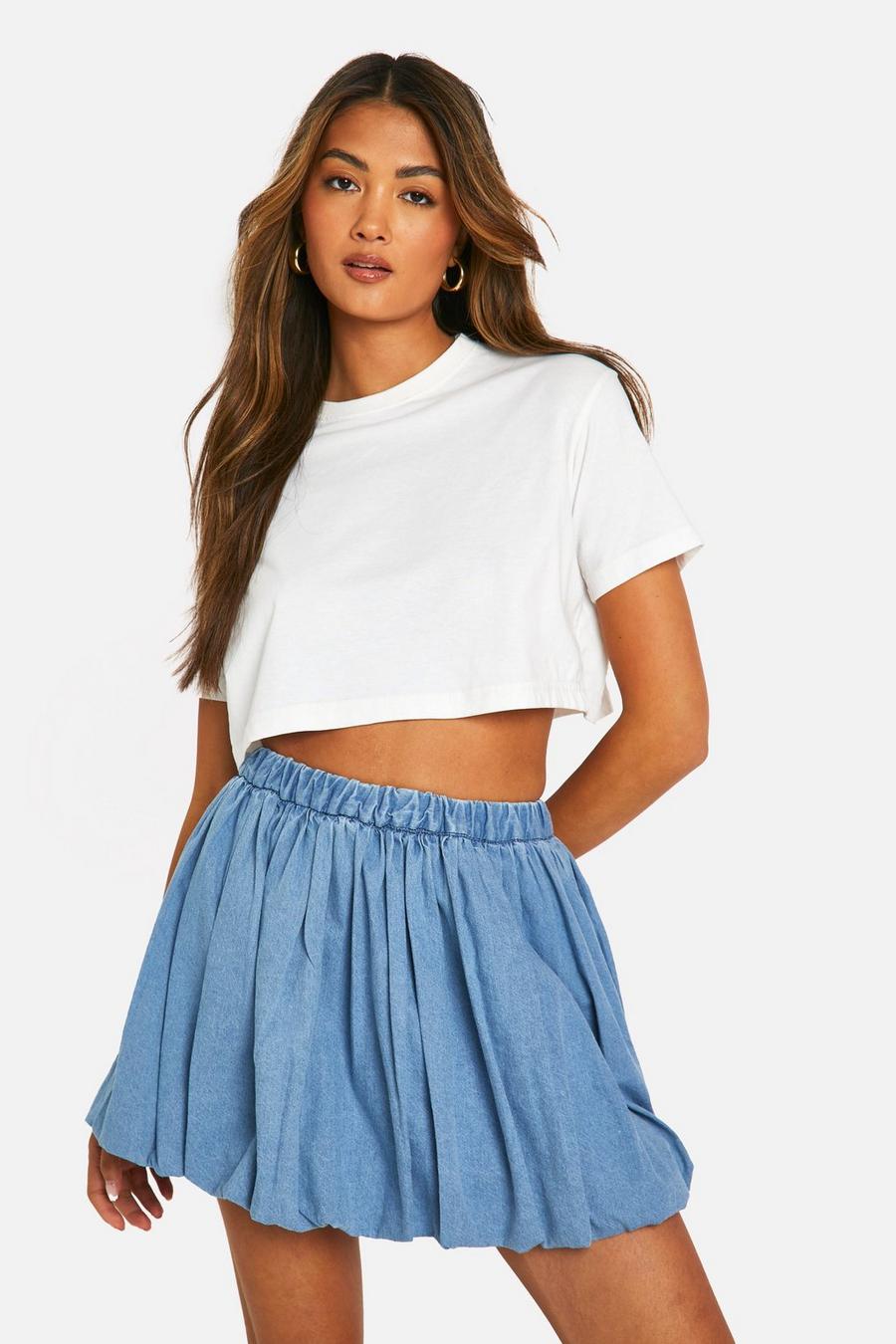 Blue Denim Puffball Mini Skirt