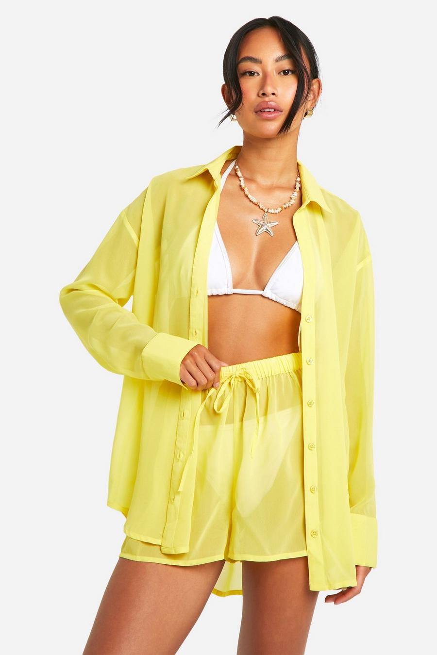 Lemon Chiffon Shirt & Short Beach Co-ord image number 1