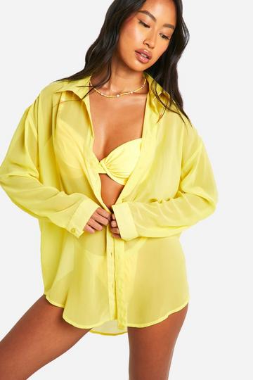 Chiffon Button Up Beach Shirt lemon