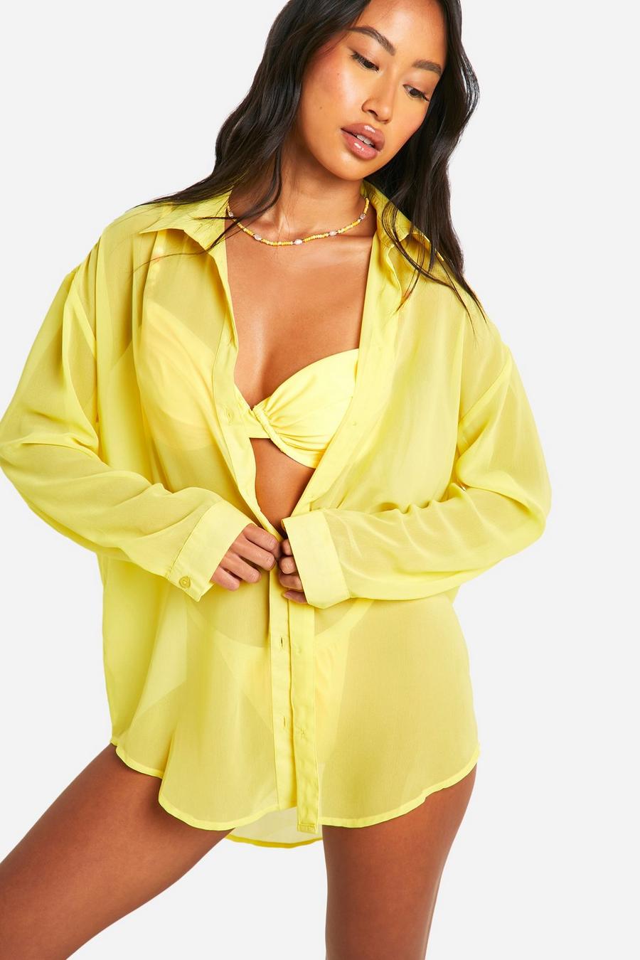 Lemon Chiffon Button Up Beach Shirt image number 1