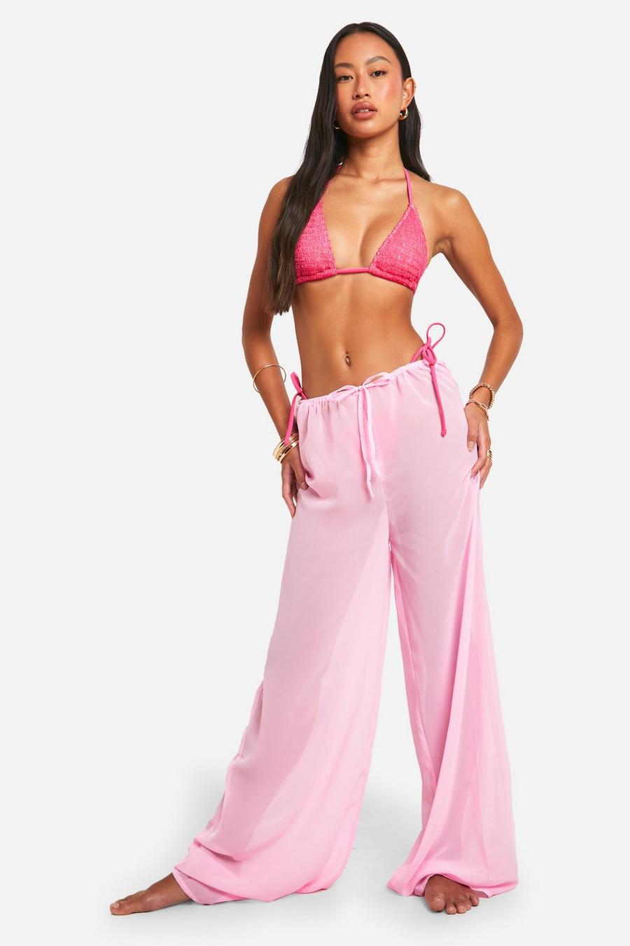 Baby pink Chiffon Wide Leg Beach Trousers image number 1
