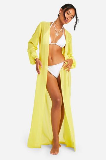 Chiffon Strand Kimono Met Ceintuur lemon