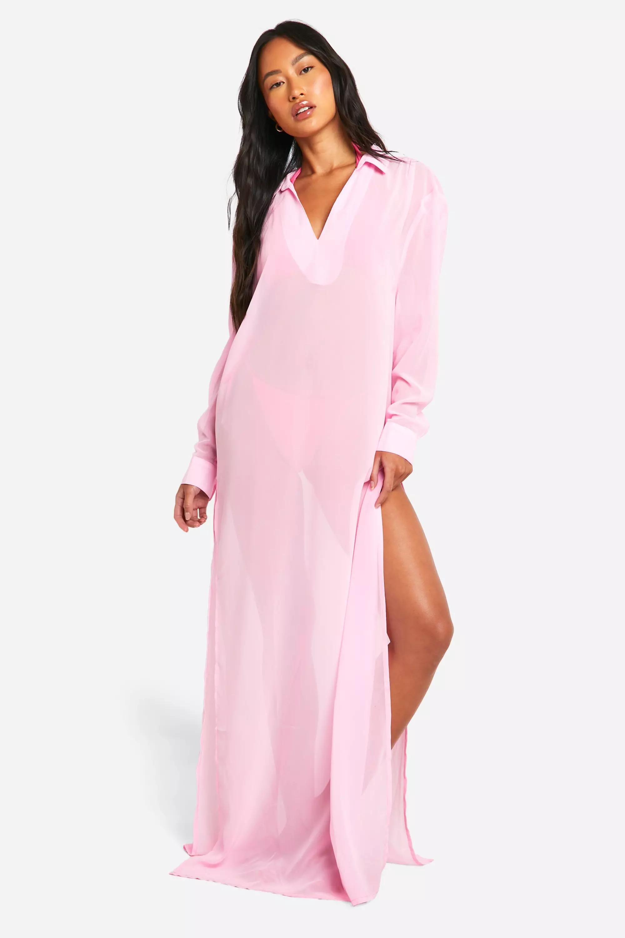 Baby pink Chiffon Cover-up Beach Maxi Kaftan alternative image