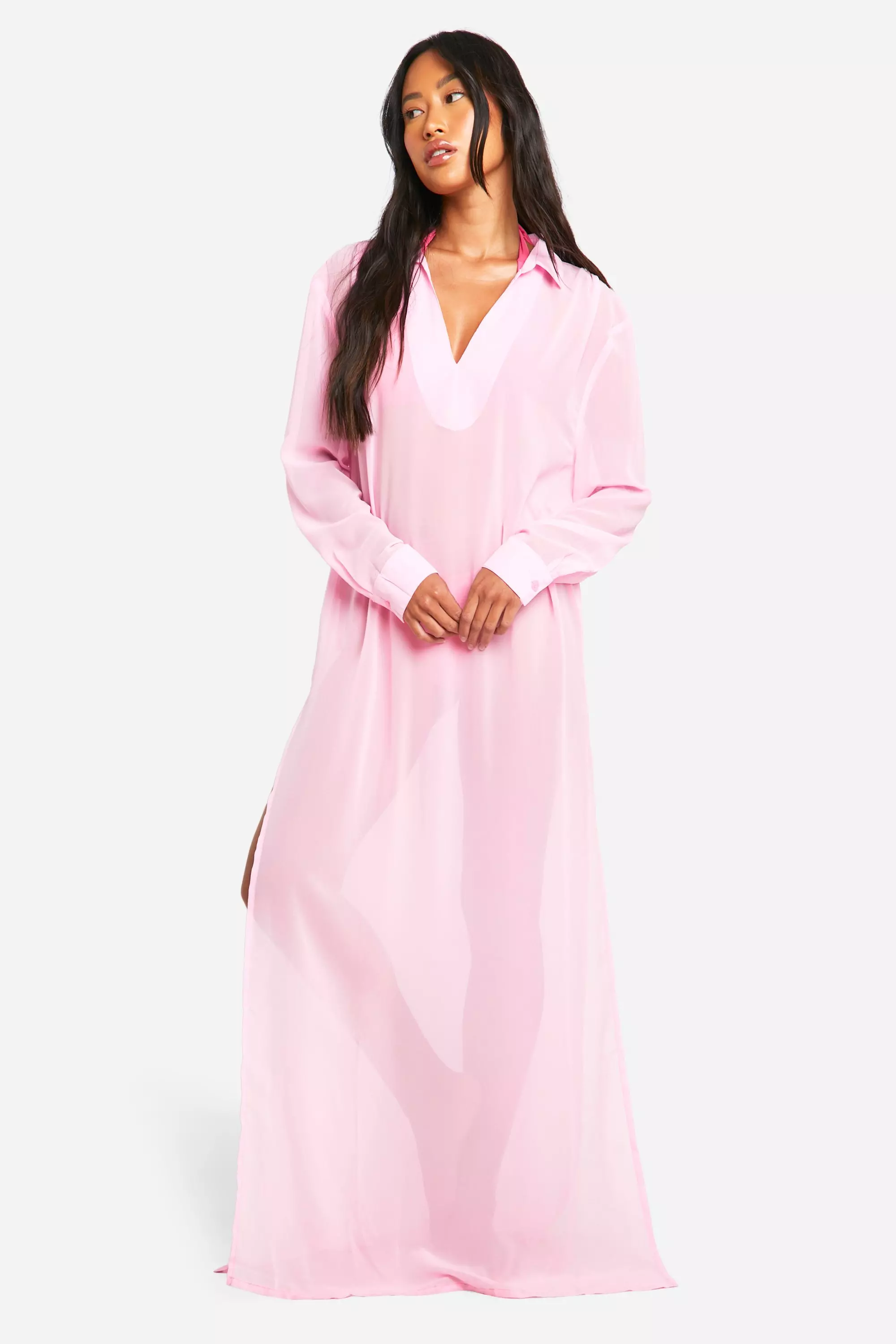 Baby pink Chiffon Cover-up Beach Maxi Kaftan alternative image