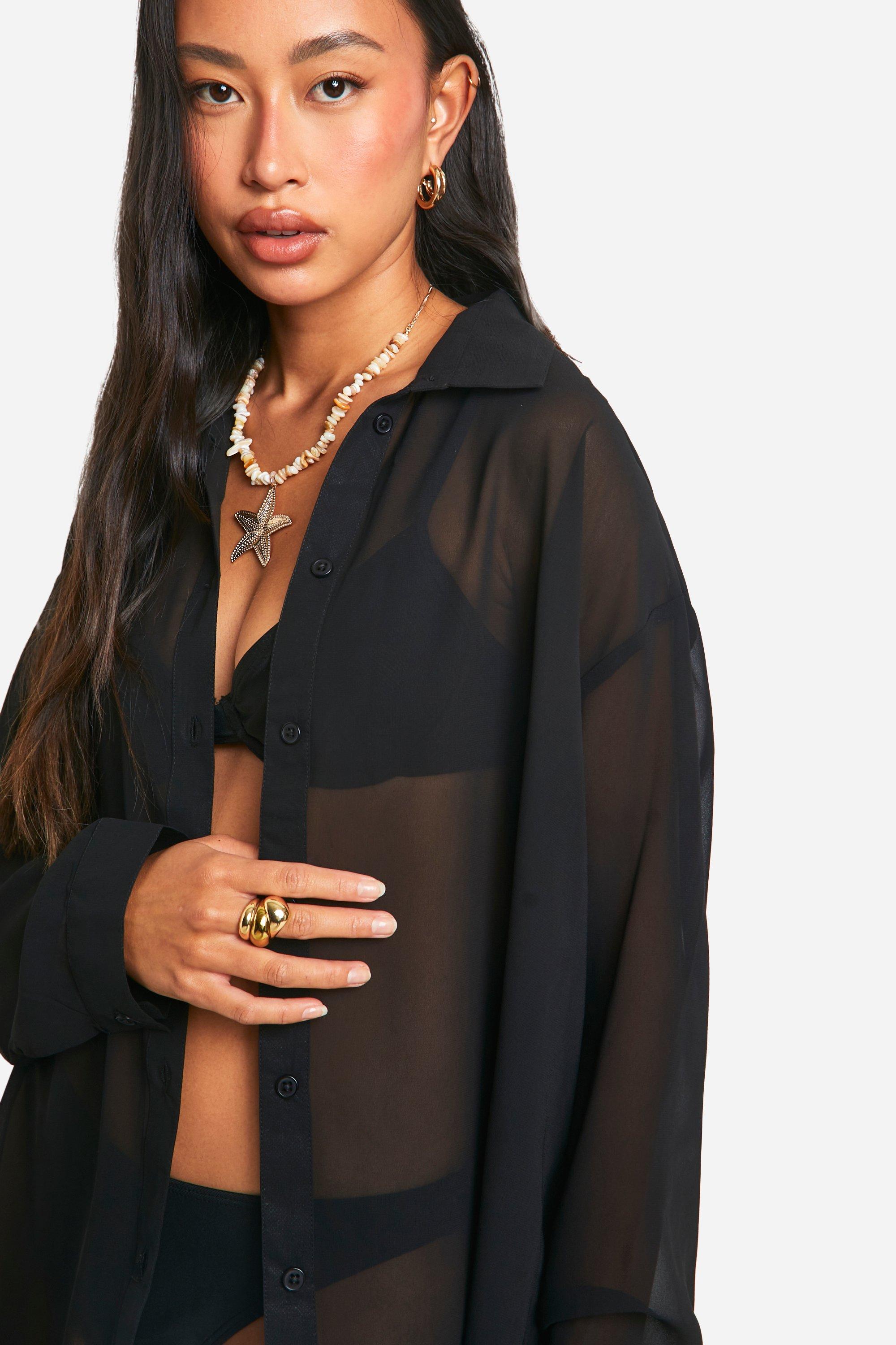 Chiffon Button Up Beach Shirt boohoo IE