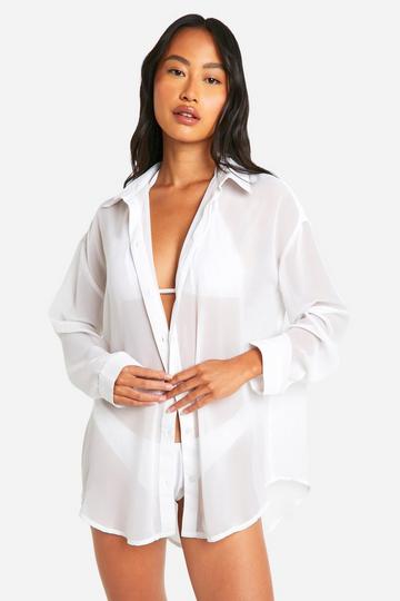 Chiffon Button Up Beach Shirt white