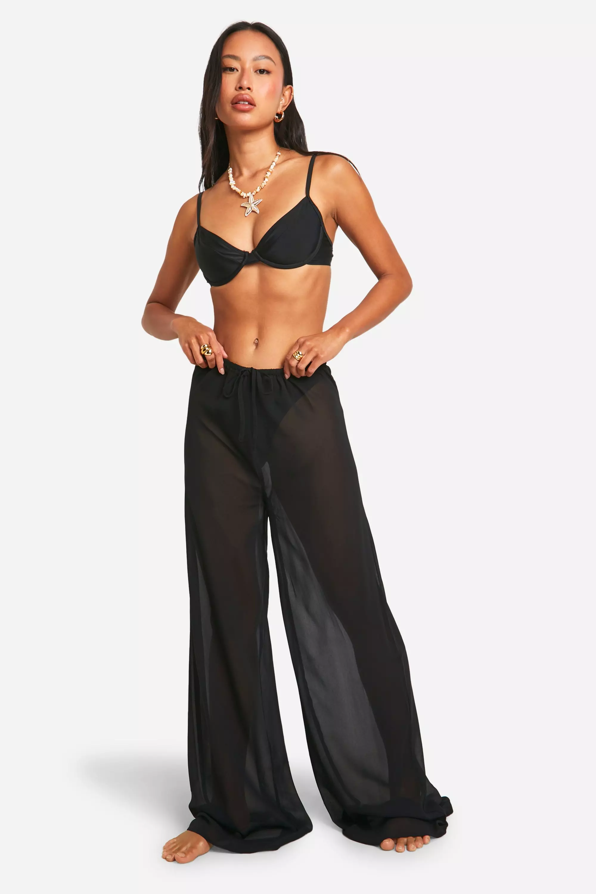 Chiffon wide leg trousers best sale