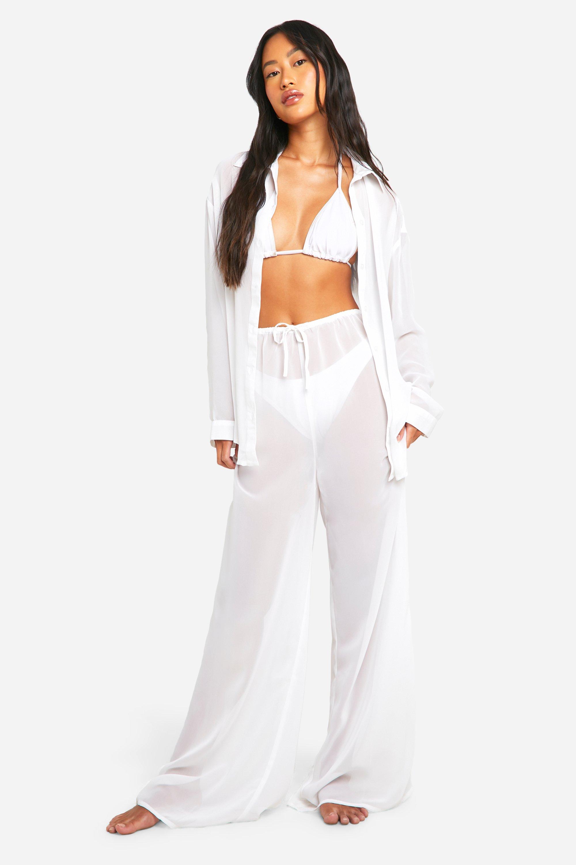 Chiffon Wide Leg Beach Trousers boohoo NO