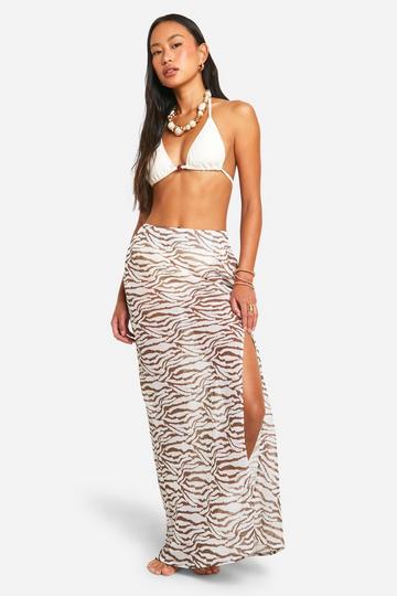 Tiger Chiffon Beach Maxi Skirt cream