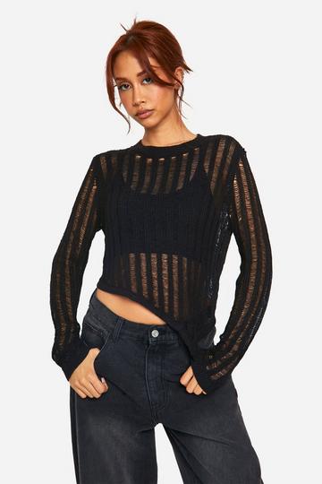 Asymmetric Ladder Sweater black