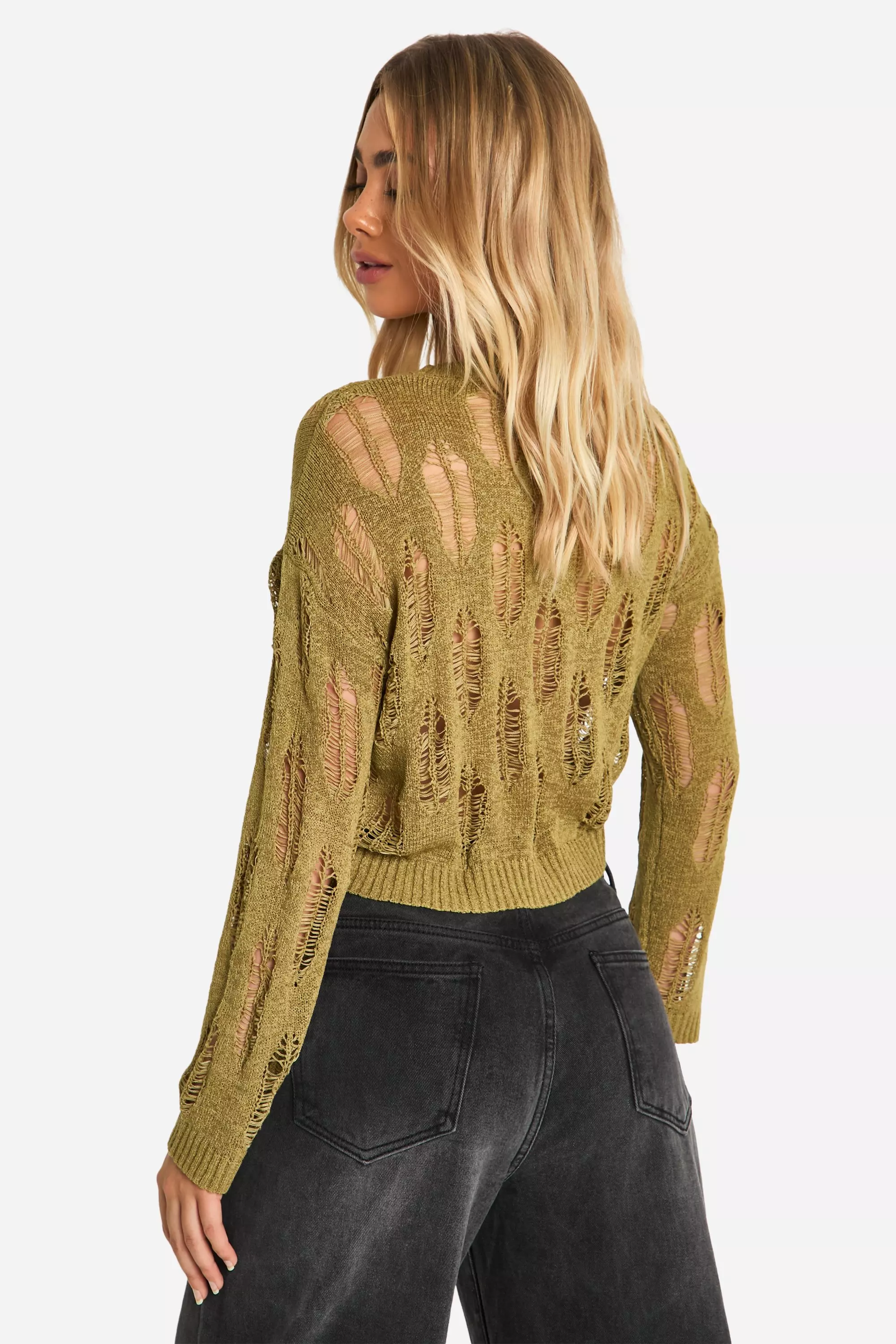 Khaki Ladder Detail Sheer Jumper  alternative image