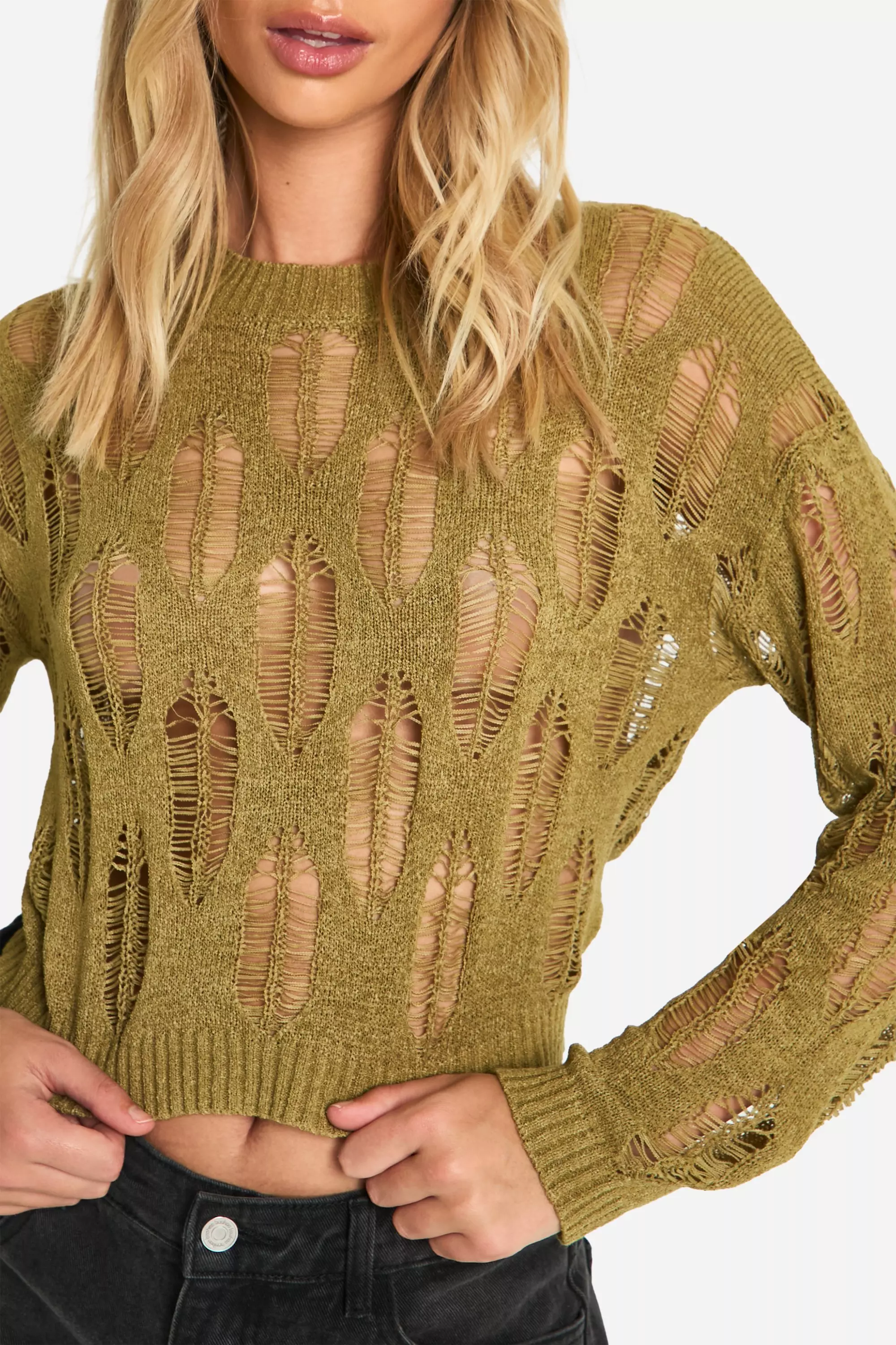 Khaki Ladder Detail Sheer Jumper  alternative image