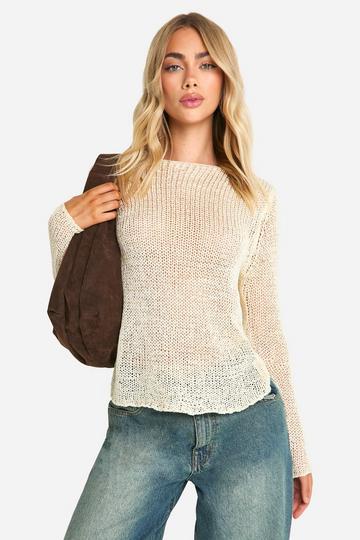 Loose Knit Fine Gauge Sheer Sweater ecru