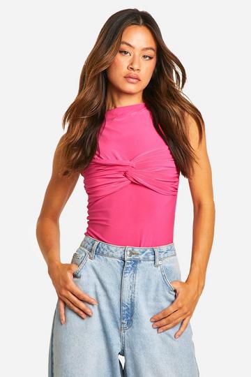 Pink Tall Double Slinky Twist Front Bodysuit