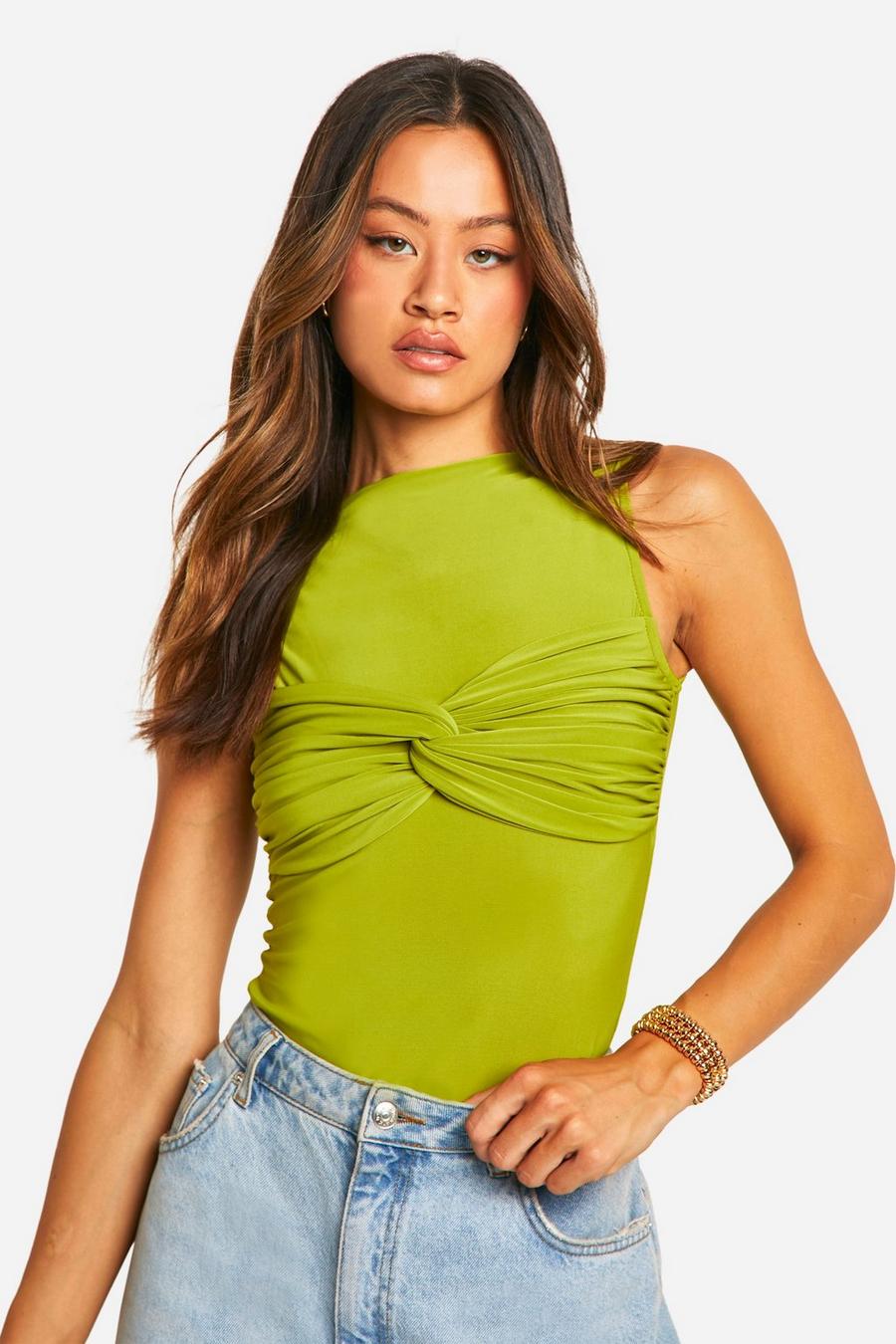 Lime Tall Double Slinky Twist Front Bodysuit  image number 1