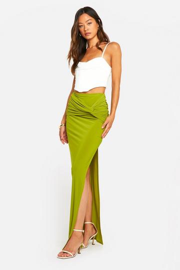 Tall Double Slinky Twist Detail Maxi Skirt lime