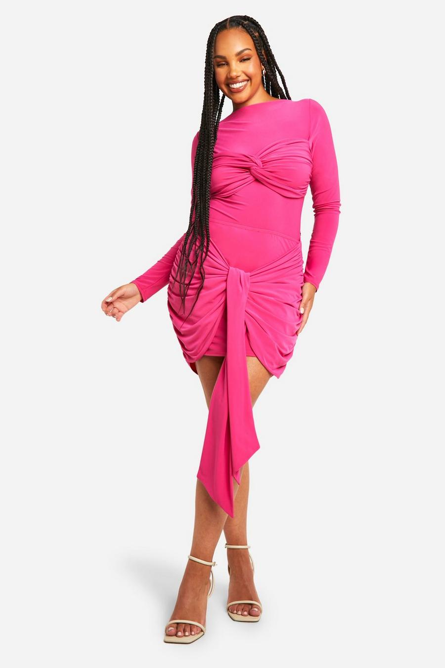 Hot pink Plus Double Slinky Tie Mini Skirt