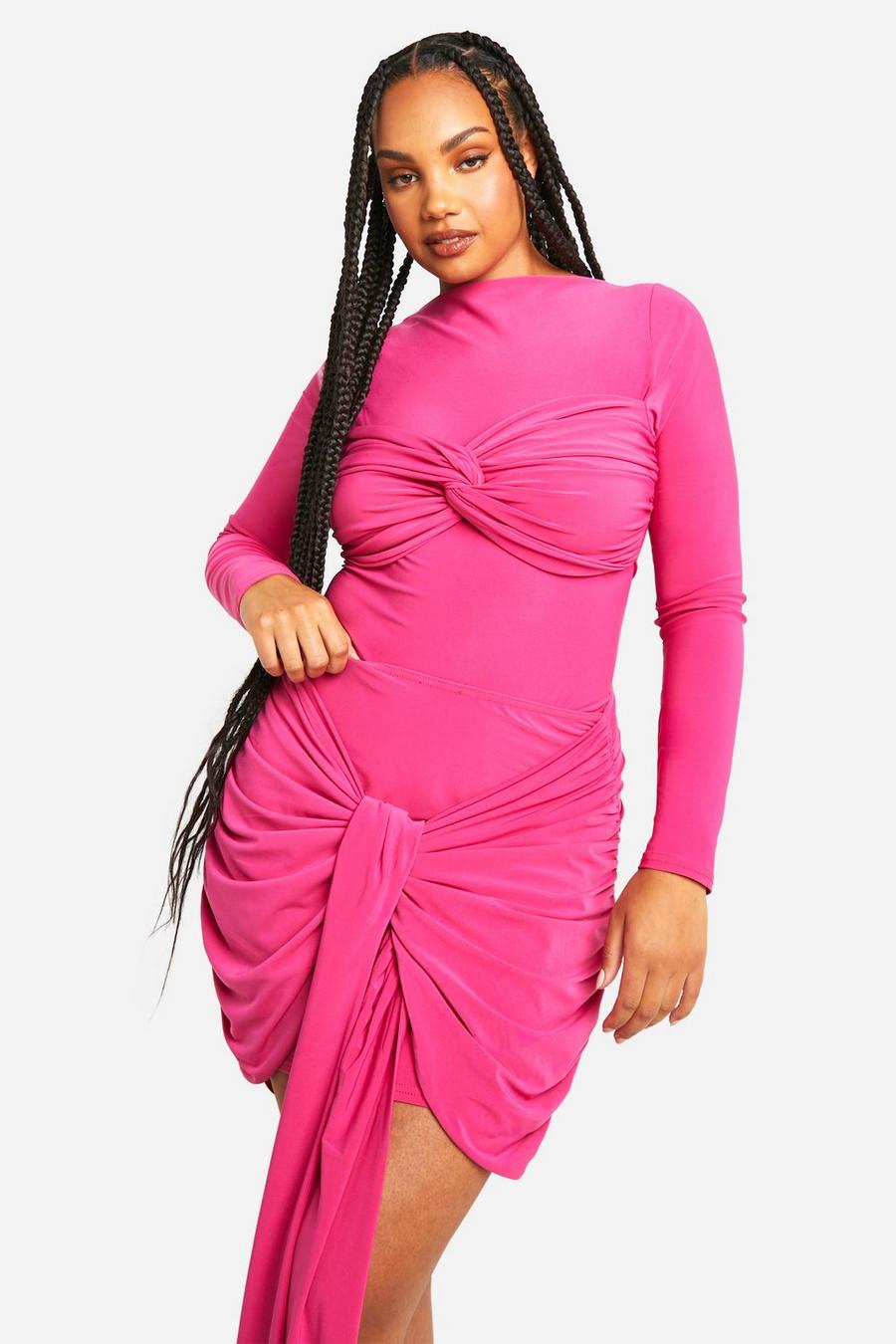 Hot pink Plus Double Slinky Twist Front Detail Bodysuit