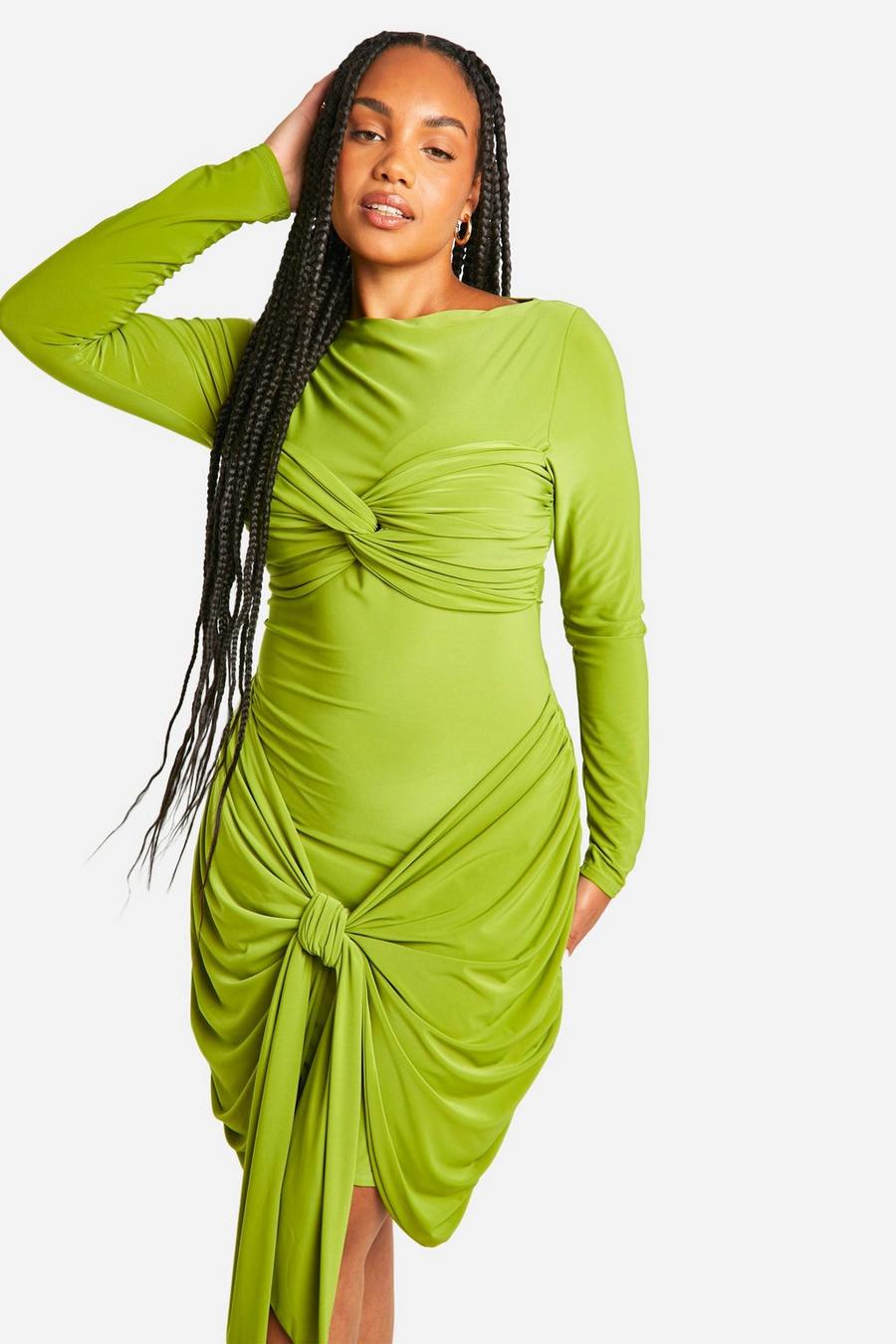 Lime Plus Double Slinky Ruched Tie Bodycon Dress image number 1