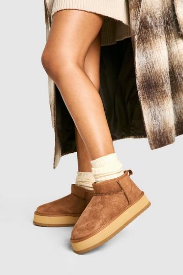 Ultra Mini Platform Faux Fur Lined Boots chestnut