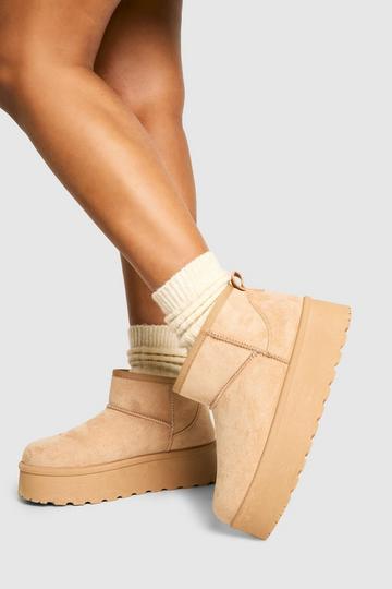 Platform Faux Fur Lined Boots sand