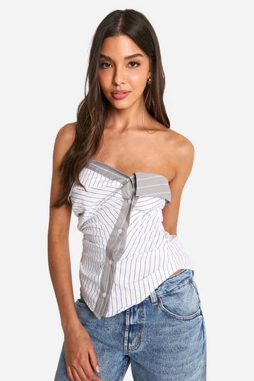 Stripe Asymmetric Bandeau Corset Top white